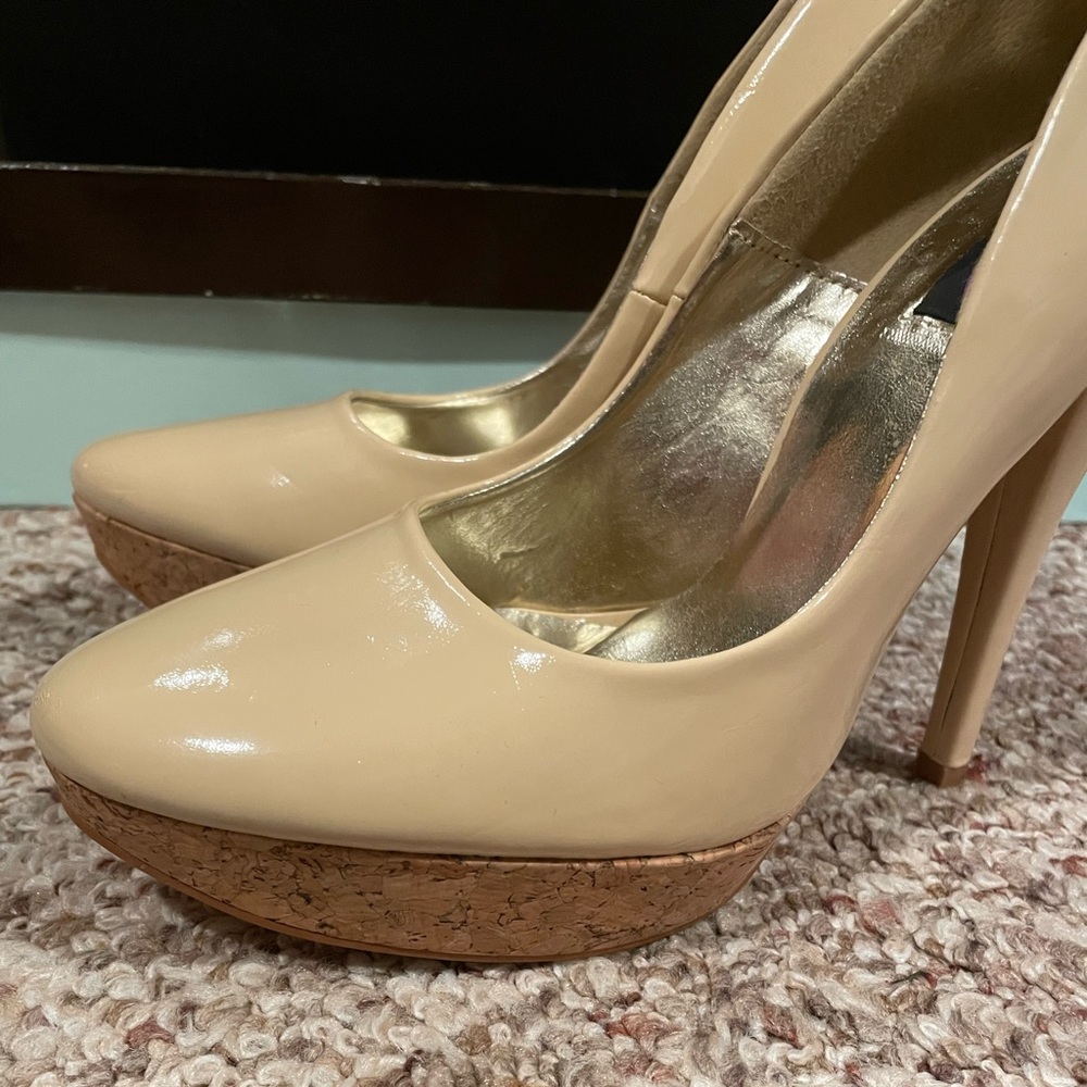 Nude closed toe heel with cork sole